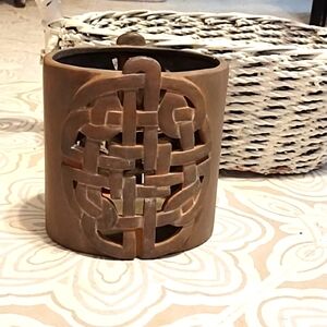 Home decor candle holder oval ceramic symbol design